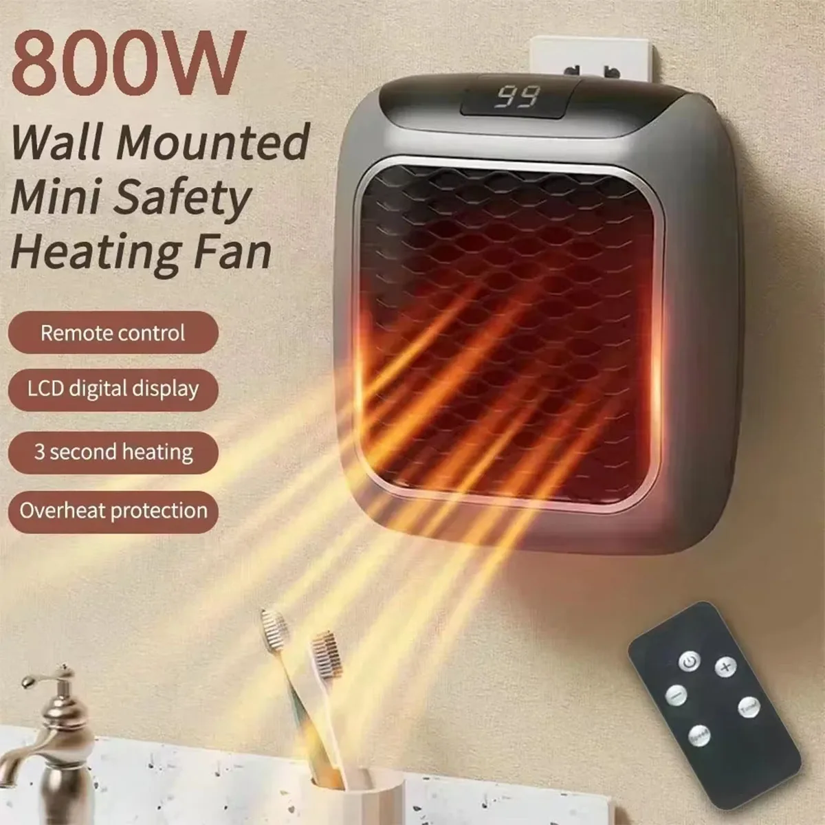 Mini Electric Heaters Household Ultra-Quiet Wall-Mounted Bathroom Heater Enjoy The Silence and Warmth! PTC Heating